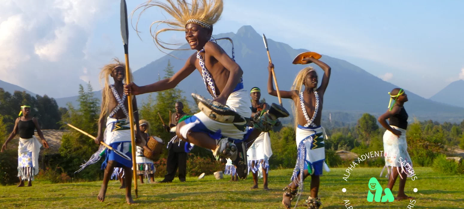 Youth performing Intore, the traditional warrior dance